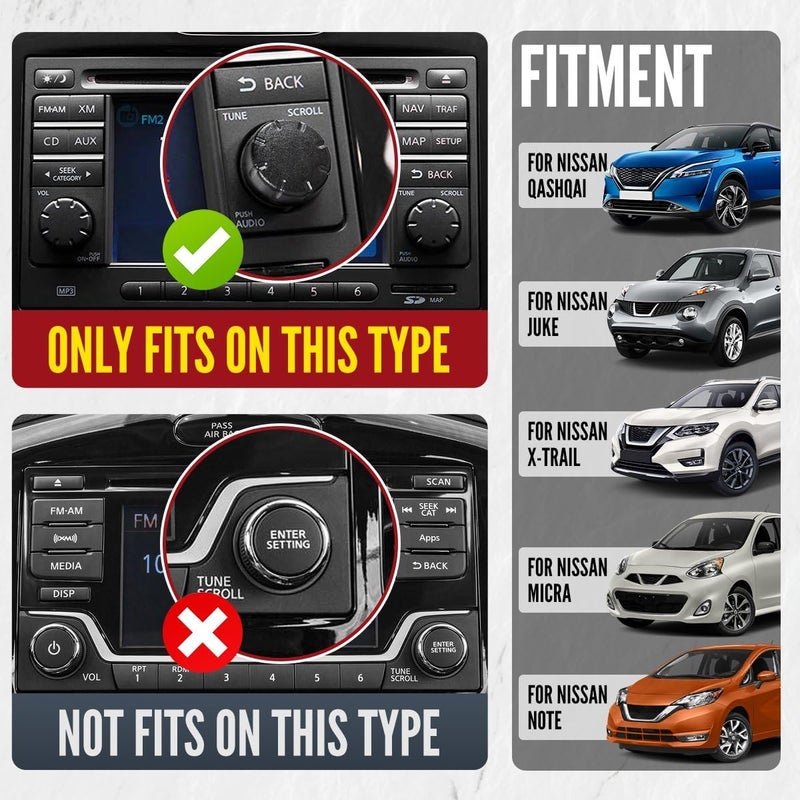 OICCTBF Radio Knob Button Volume Stereo Tuner, Stereo Audio Volume Radio Tuner Control Switch Knob Ring for Nissan for Qashqai for Juke for X-Trail for Note and for Micra models - Image 3